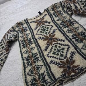 GAP Nordic Pattern Wool Mohair Blend Winter Sweater Crew Neck Long Sleeve Size L